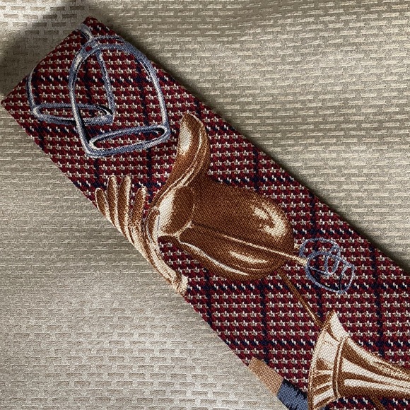 Vintage Village Ltd of Salt Lake City Equestrian Polo Design Men’s Silk Tie - Picture 3 of 8